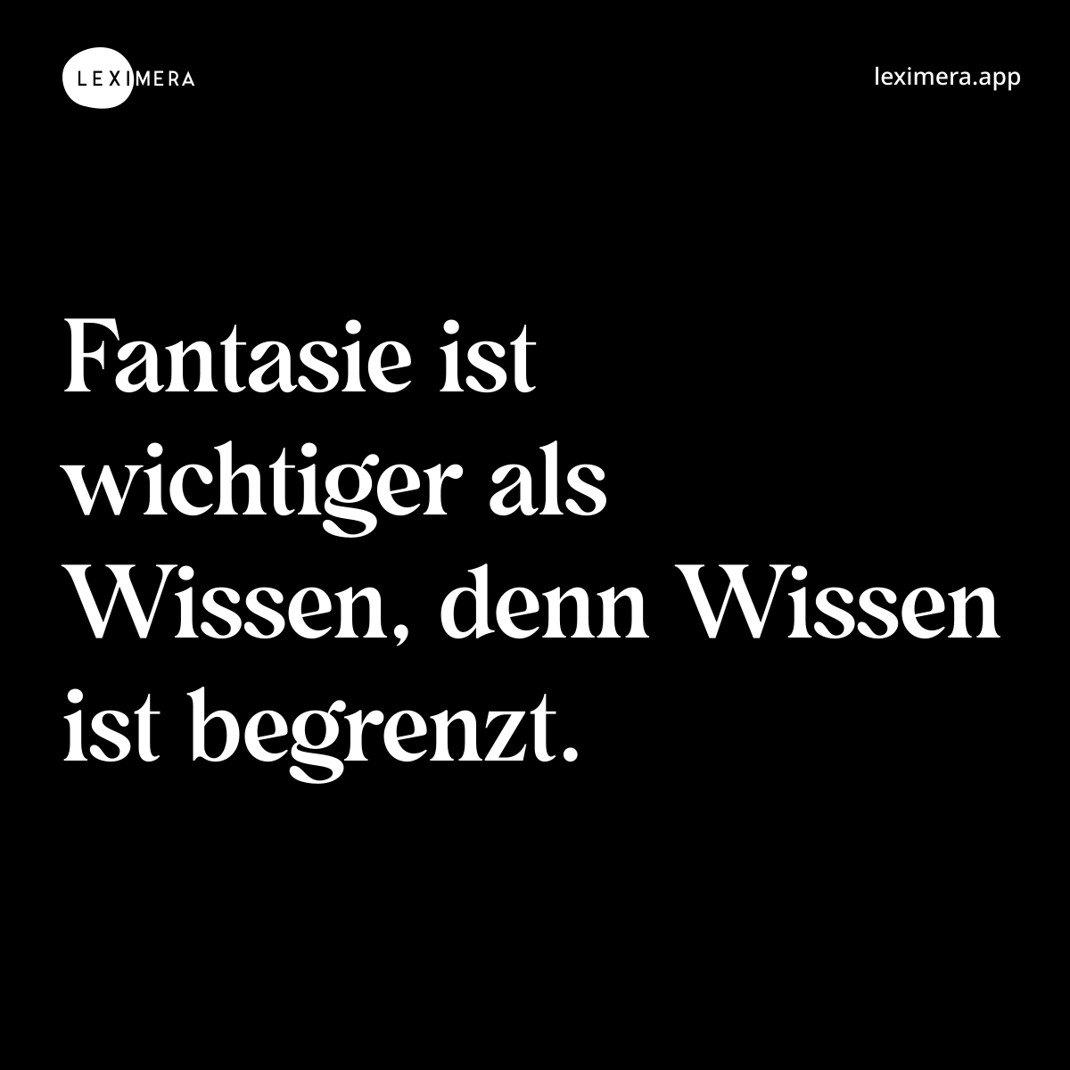 Fantasie ist wichtiger als Wissen, denn Wissen ist begrenzt. - Spruch Bild