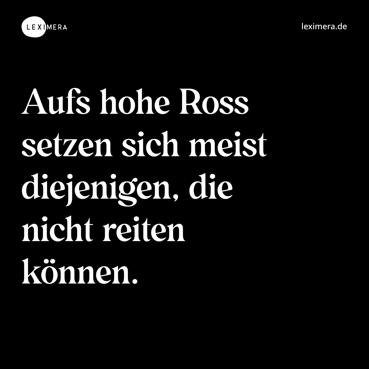 Aufs hohe Ross setzen sich meist diejenigen, die nicht reiten können. - Spruch Bild