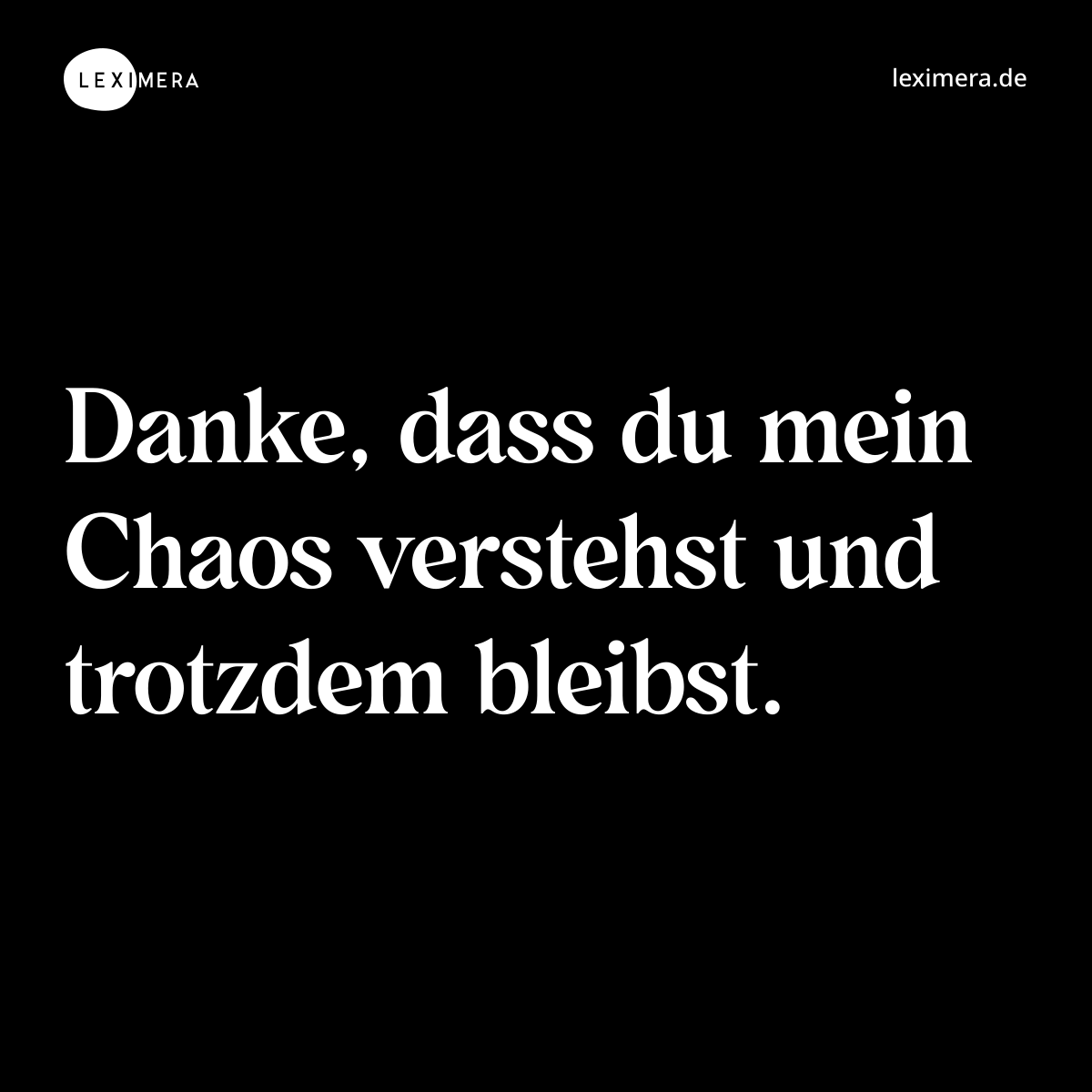 Danke, dass du mein Chaos verstehst und trotzdem bleibst. - Spruch Bild