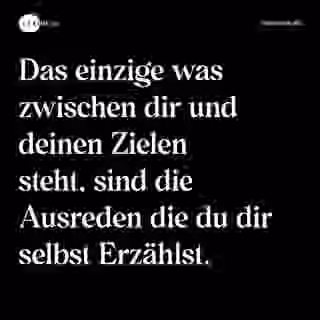Das einzige was zwischen dir und deinen Zielen steht, sind die Ausreden die du dir selbst Erzählst. - Spruch Bild