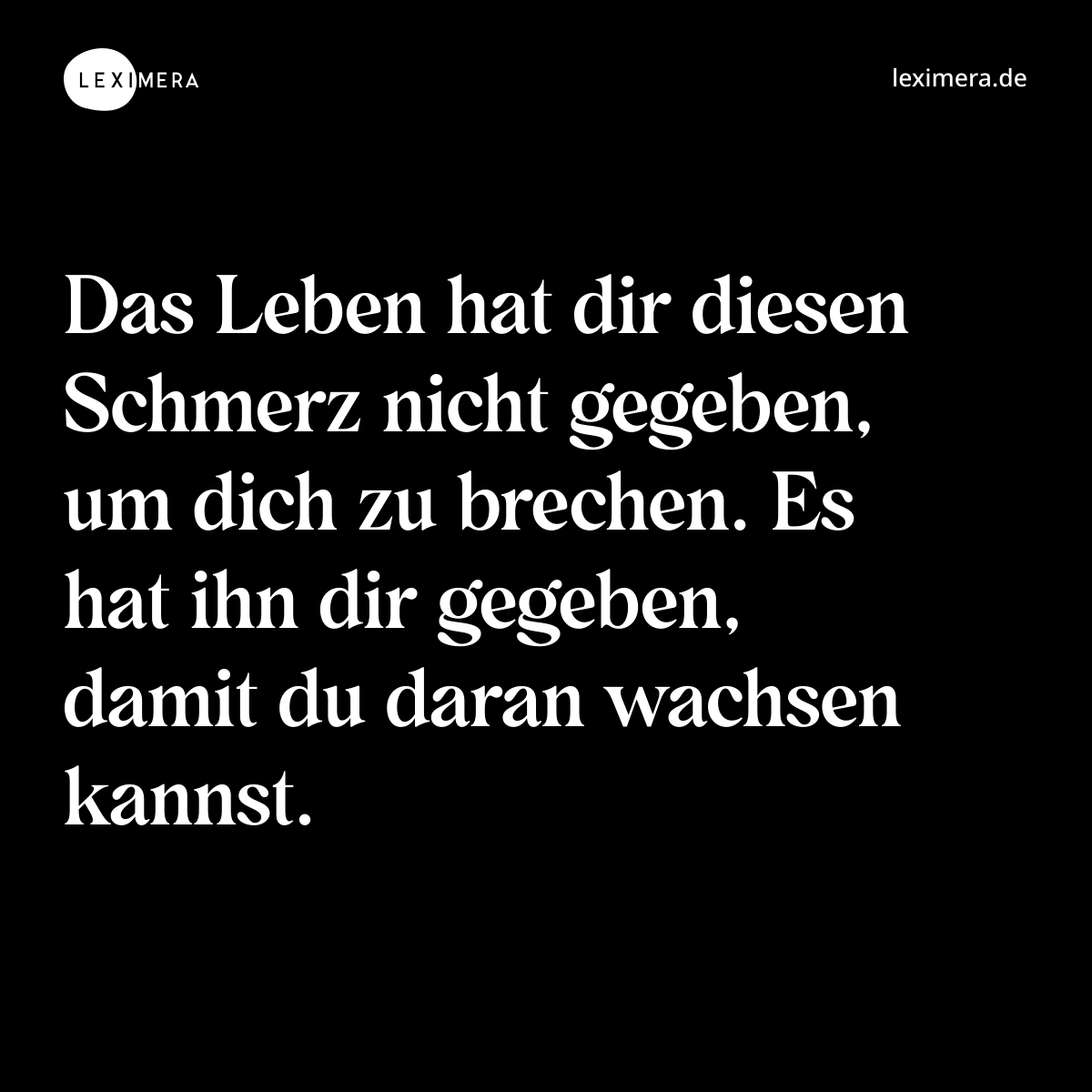 Das Leben hat dir diesen Schmerz nicht gegeben, um dich zu brechen. Es hat ihn dir gegeben, damit du daran wachsen kannst. - Spruch Bild