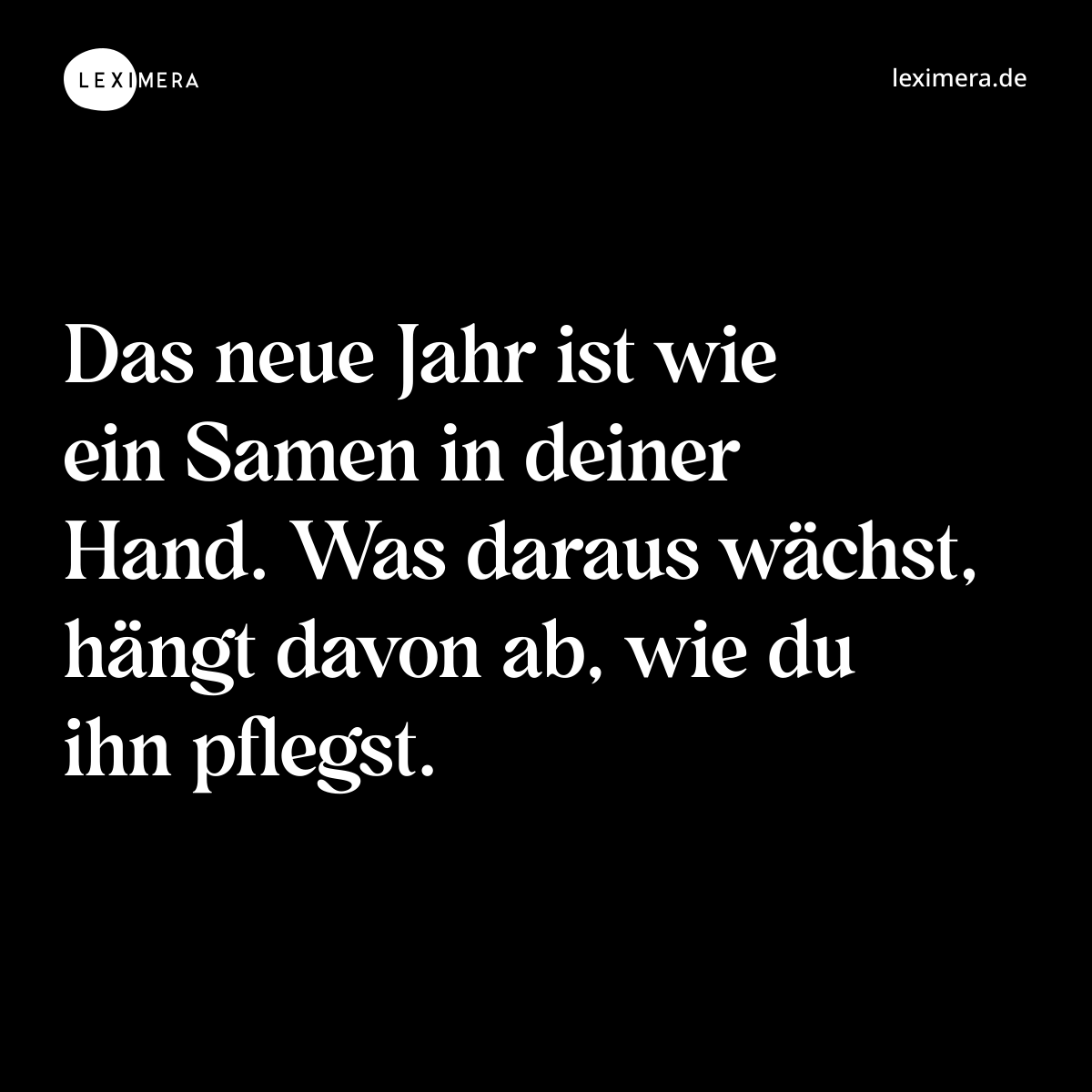 Das neue Jahr ist wie ein Samen in deiner Hand. Was daraus wächst, hängt davon ab, wie du ihn pflegst. - Spruch Bild