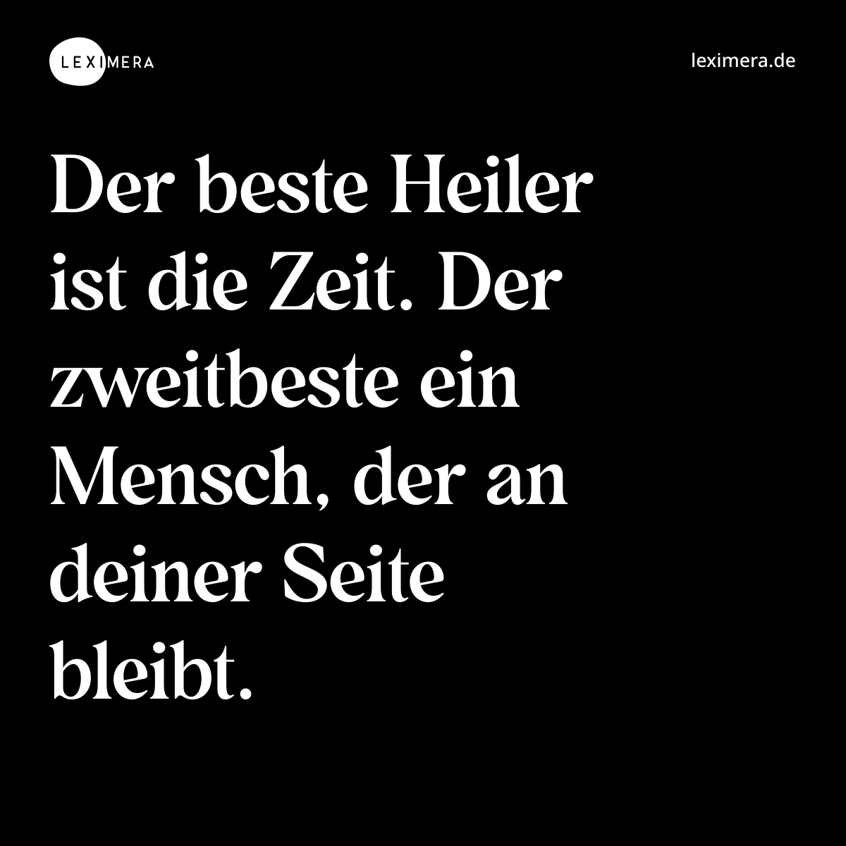 Der beste Heiler ist die Zeit. Der zweitbeste ein Mensch, der an deiner Seite bleibt. - Spruch Bild