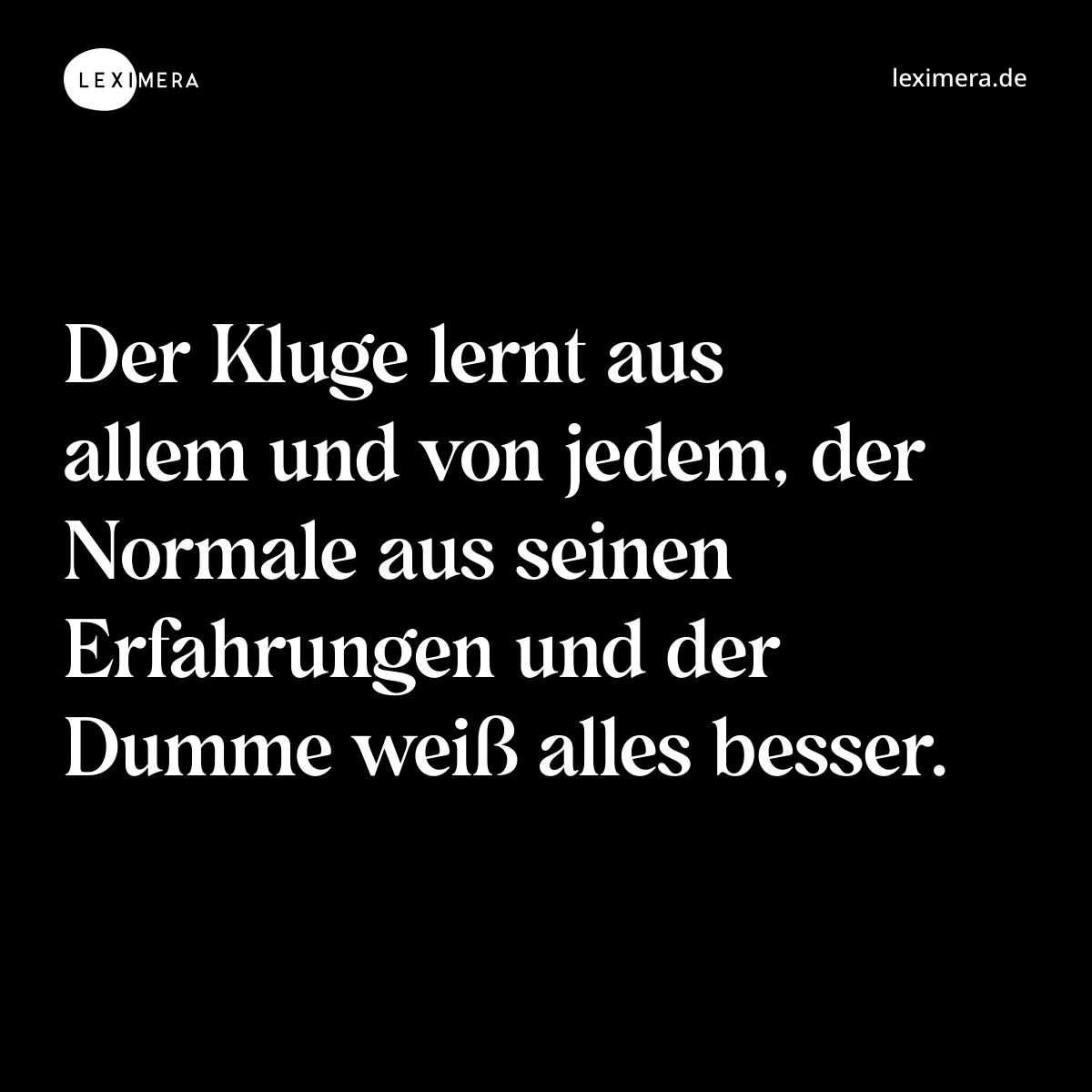 Der Kluge lernt aus allem und von jedem, der Normale aus seinen Erfahrungen und der Dumme weiß alles besser. - Spruch Bild