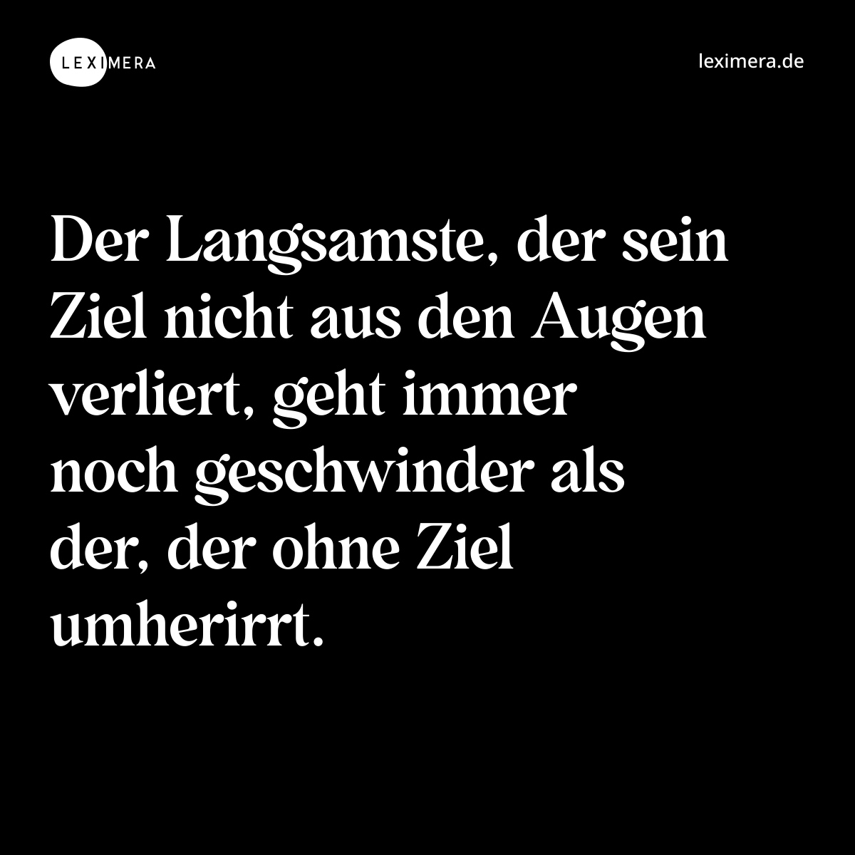 Der Langsamste, der sein Ziel nicht aus den Augen verliert, geht immer noch geschwinder als der, der ohne Ziel umherirrt. - Spruch Bild
