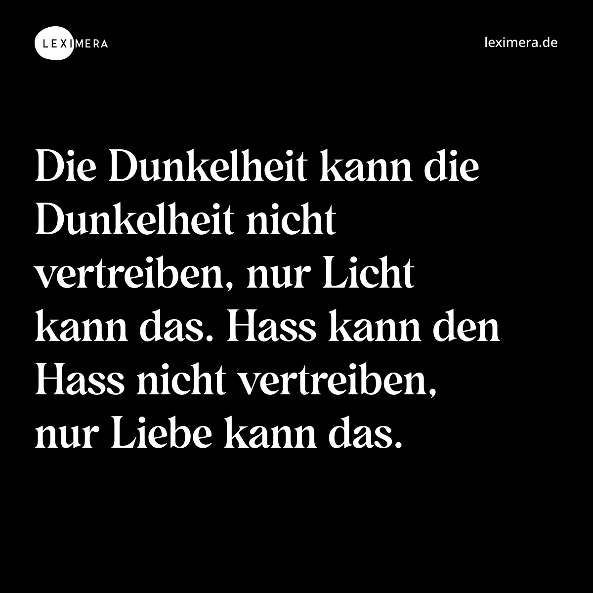 Die Dunkelheit kann die Dunkelheit nicht vertreiben, nur Licht kann das. Hass kann den Hass nicht vertreiben, nur Liebe kann das. - Spruch Bild