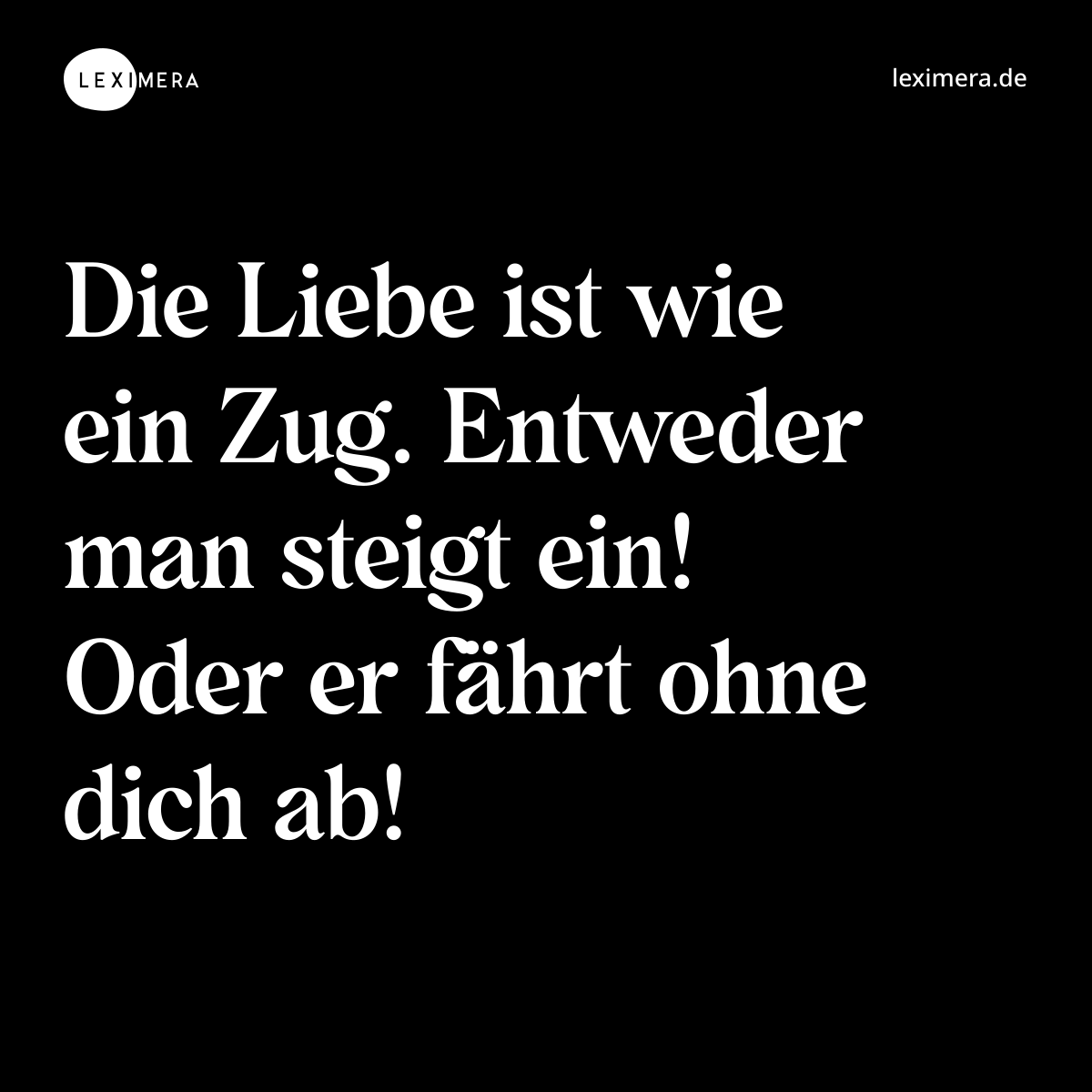 Die Liebe ist wie ein Zug. Entweder man steigt ein! Oder er fährt ohne dich ab! - Spruch Bild