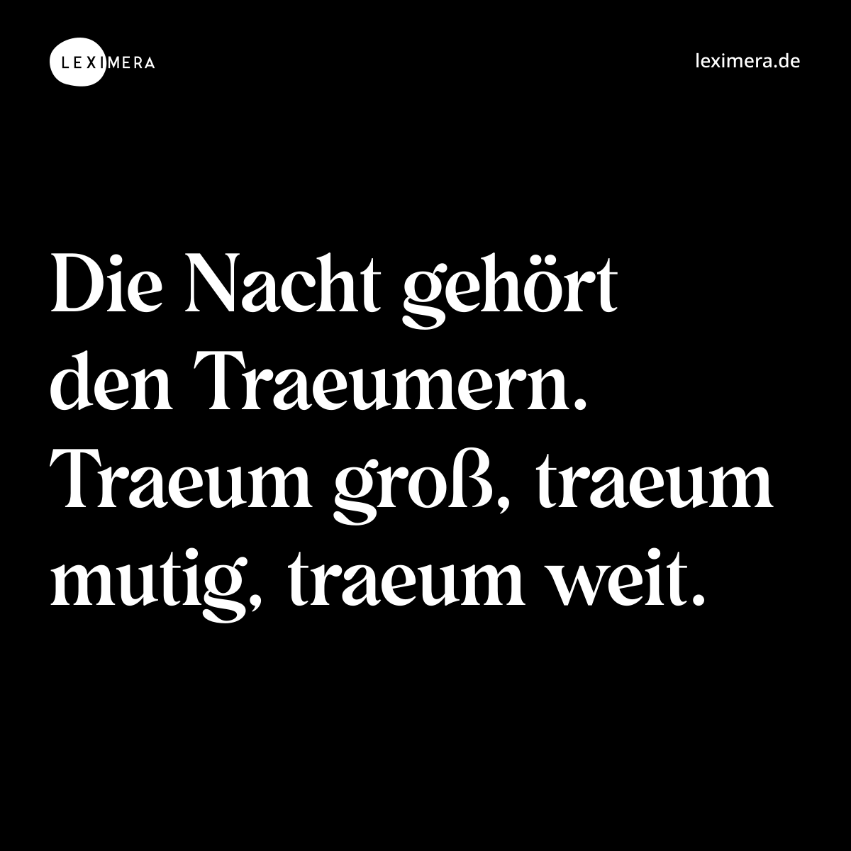 Die Nacht gehört den Traeumern. Traeum groß, traeum mutig, traeum weit. - Spruch Bild