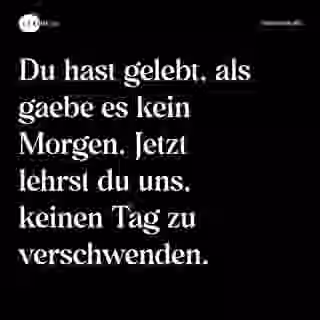 Du hast gelebt, als gaebe es kein Morgen. Jetzt lehrst du uns, keinen Tag zu verschwenden. - Spruch Bild