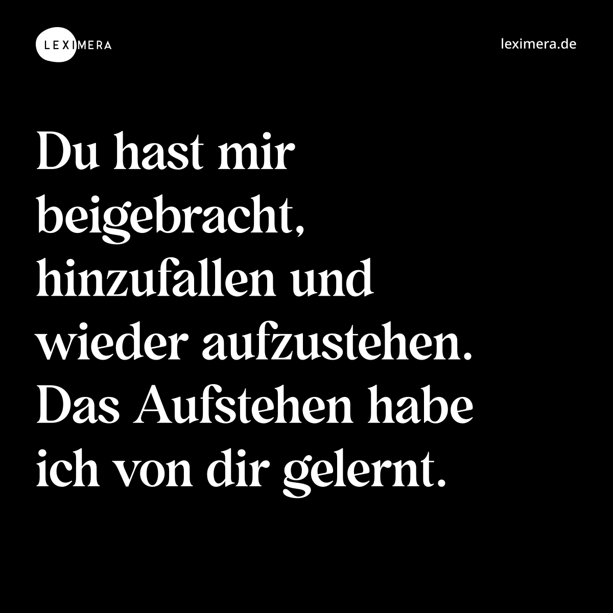 Du hast mir beigebracht, hinzufallen und wieder aufzustehen. Das Aufstehen habe ich von dir gelernt. - Spruch Bild