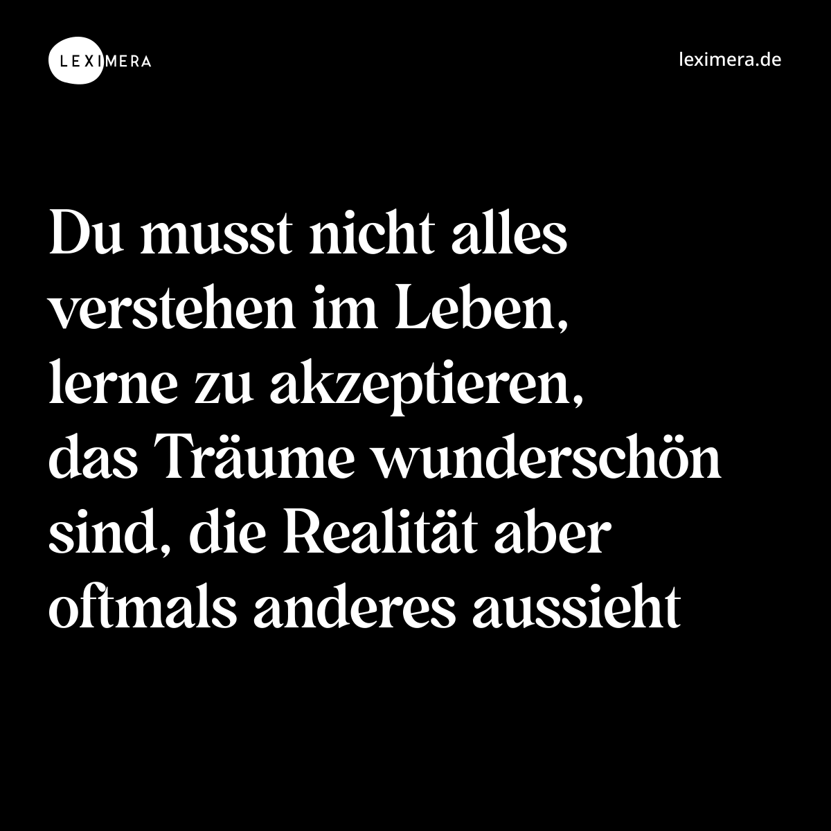 Du musst nicht alles verstehen im Leben, lerne zu akzeptieren, das Träume wunderschön sind, die Realität aber oftmals anderes aussieht - Spruch Bild