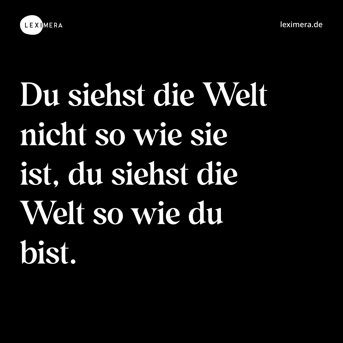 Du siehst die Welt nicht so wie sie ist, du siehst die Welt so wie du bist. - Spruch Bild