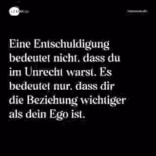 Eine Entschuldigung bedeutet nicht, dass du im Unrecht warst. Es bedeutet nur, dass dir die Beziehung wichtiger als dein Ego ist. - Spruch Bild