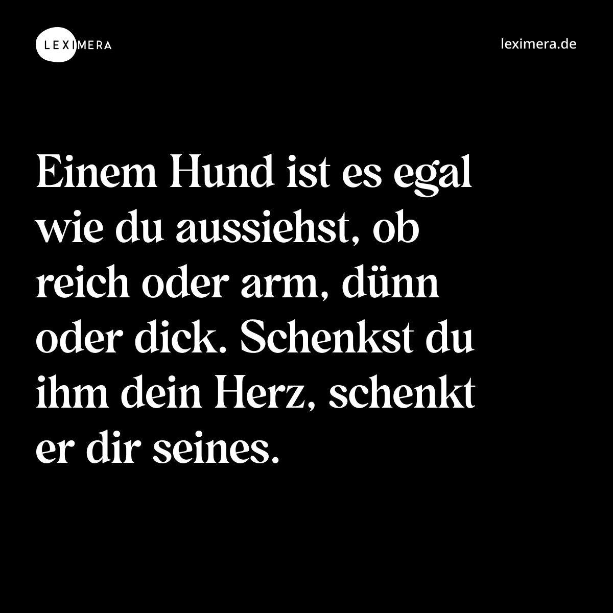 Einem Hund ist es egal wie du aussiehst, ob reich oder arm, dünn oder dick. Schenkst du ihm dein Herz, schenkt er dir seines. - Spruch Bild
