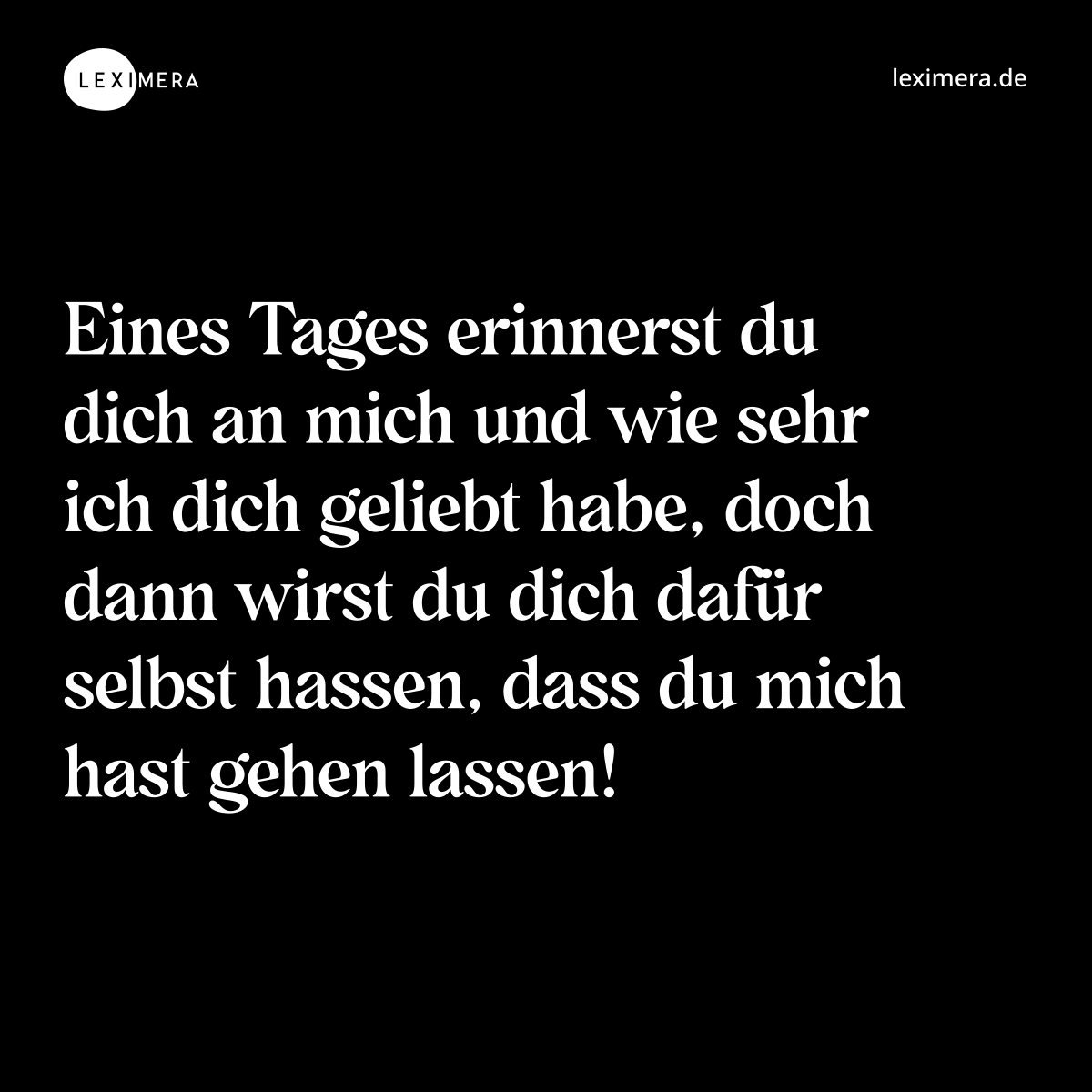 Eines Tages erinnerst du dich an mich und wie sehr ich dich geliebt habe, doch dann wirst du dich dafür selbst hassen, dass du mich hast gehen lassen! - Spruch Bild