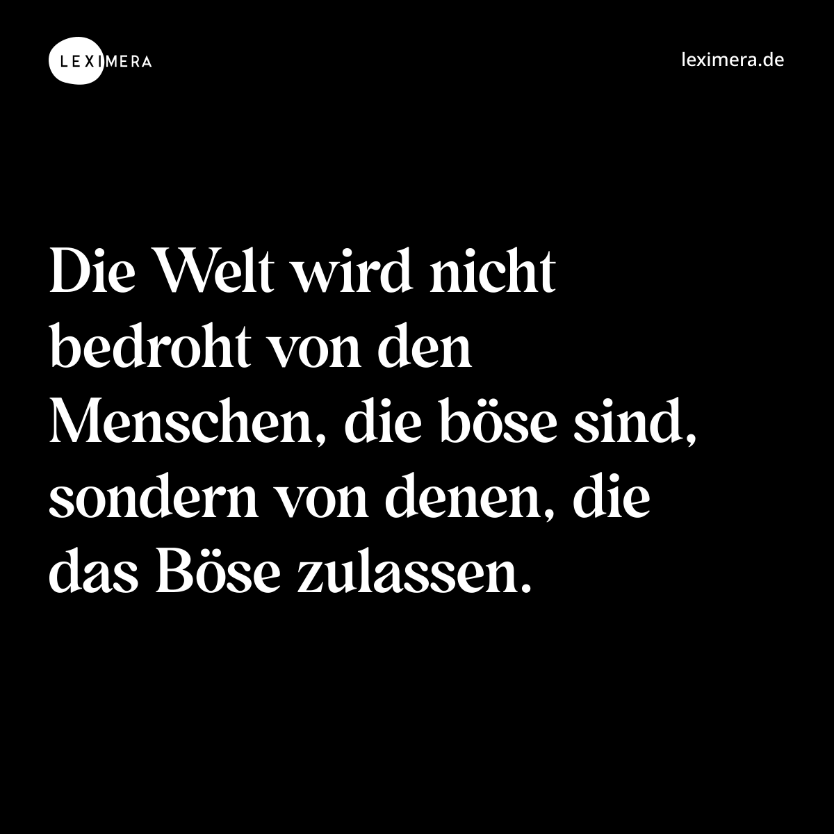 Die Welt wird nicht bedroht von den Menschen, die böse sind, sondern von denen, die das Böse zulassen. - Spruch Bild