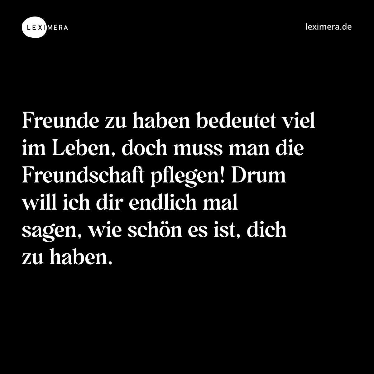 Freunde zu haben bedeutet viel im Leben, doch muss man die Freundschaft pflegen! Drum will ich dir endlich mal sagen, wie schön es ist, dich zu haben. - Spruch Bild