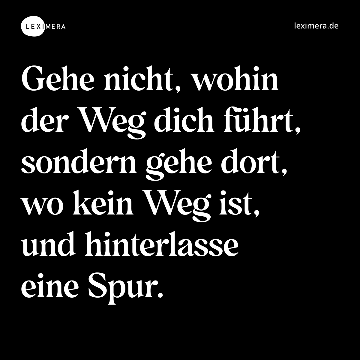 Gehe nicht, wohin der Weg dich führt, sondern gehe dort, wo kein Weg ist, und hinterlasse eine Spur. - Spruch Bild