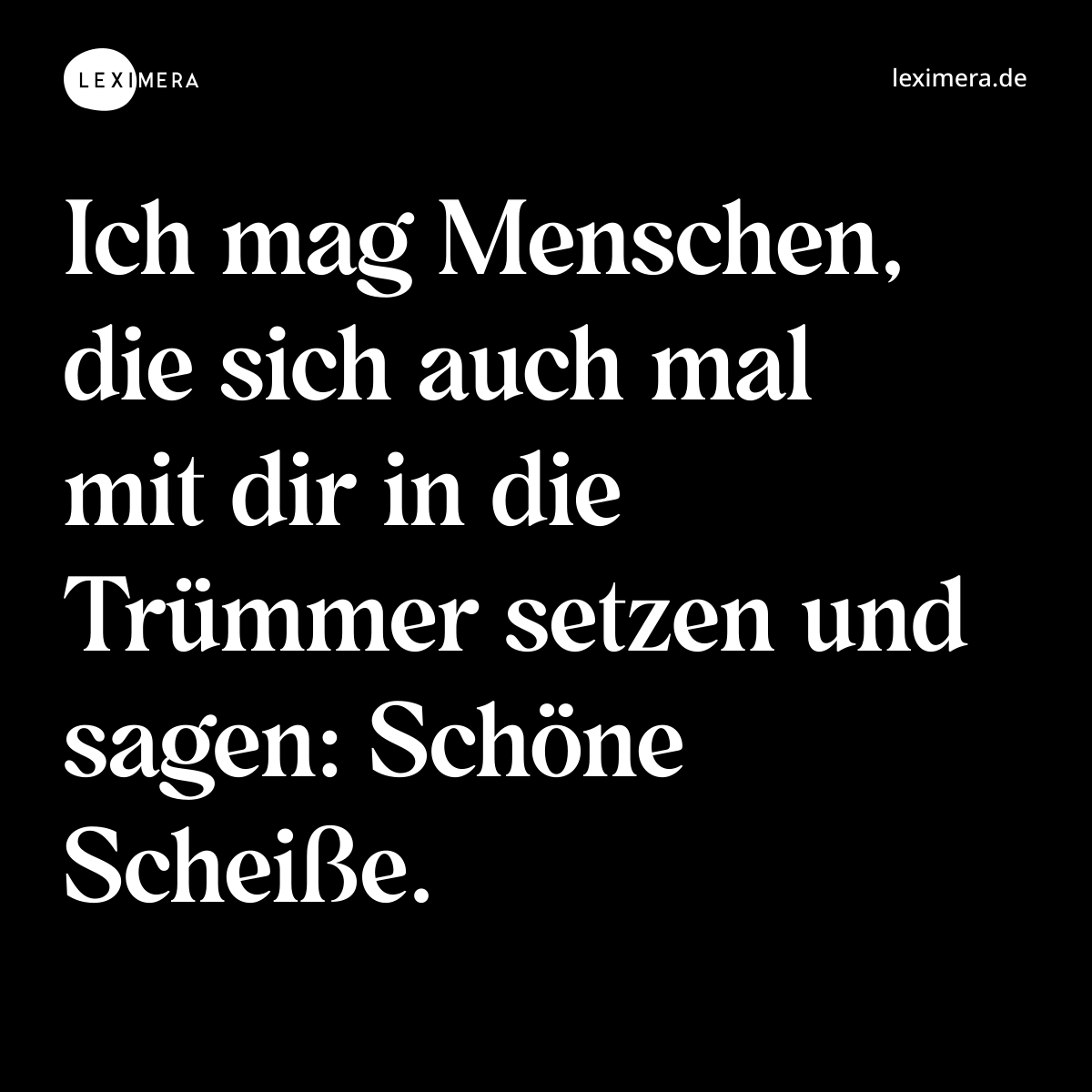 Ich mag Menschen, die sich auch mal mit dir in die Trümmer setzen und sagen: Schöne Scheiße. - Spruch Bild