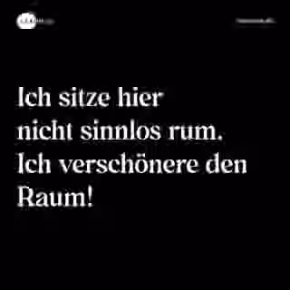 Ich sitze hier nicht sinnlos rum. Ich verschönere den Raum! - Spruch Bild