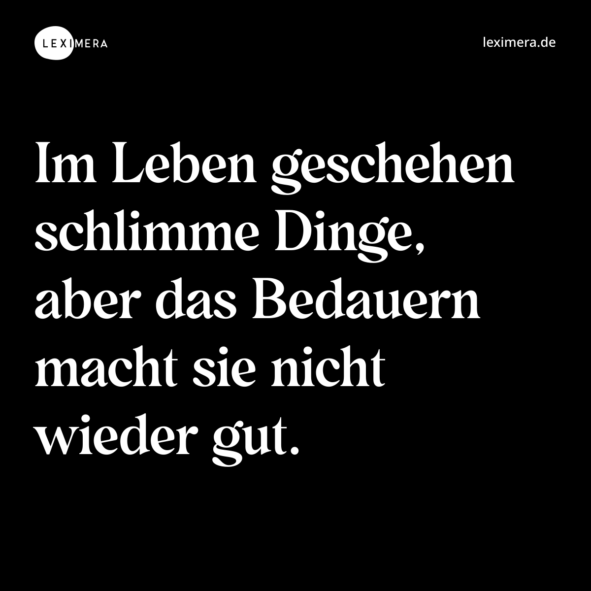 Im Leben geschehen schlimme Dinge, aber das Bedauern macht sie nicht wieder gut. - Spruch Bild