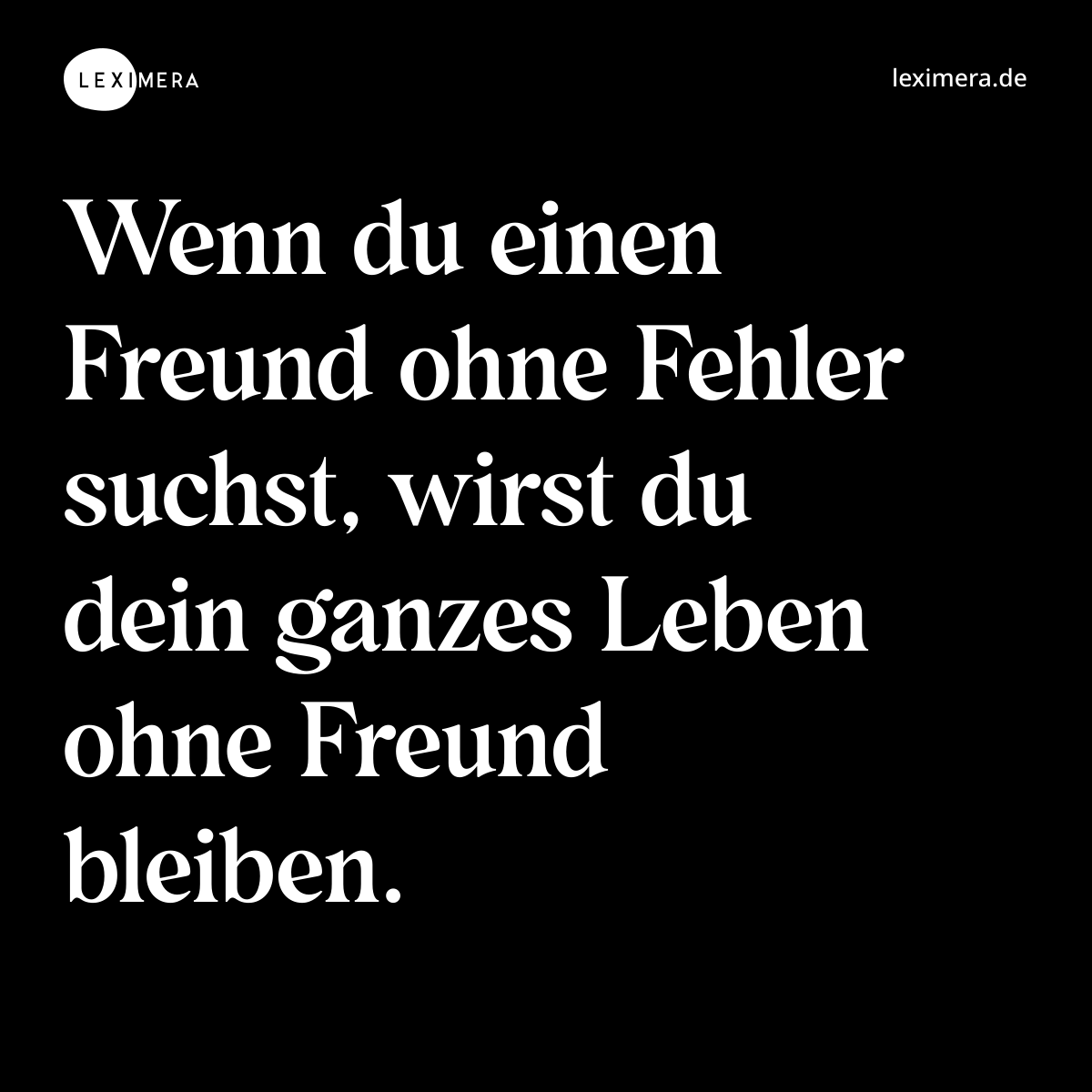 Wenn du einen Freund ohne Fehler suchst, wirst du dein ganzes Leben ohne Freund bleiben. - Spruch Bild