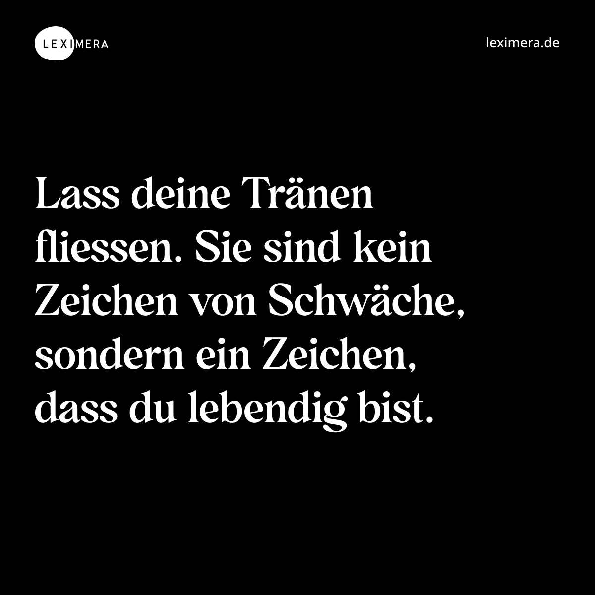Lass deine Tränen fliessen. Sie sind kein Zeichen von Schwäche, sondern ein Zeichen, dass du lebendig bist. - Spruch Bild