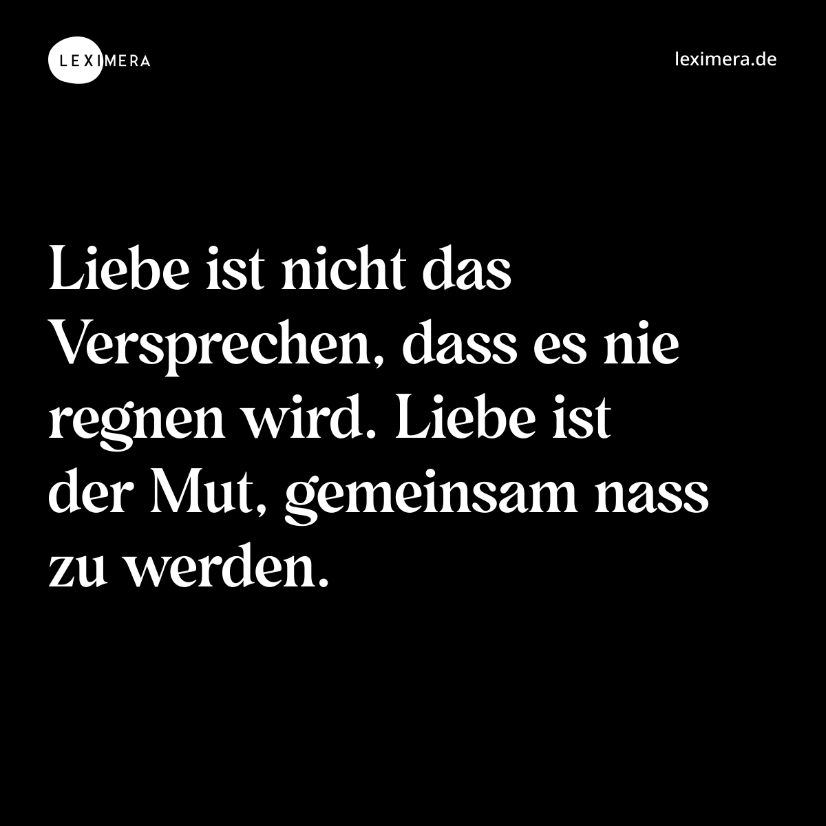 Liebe ist nicht das Versprechen, dass es nie regnen wird. Liebe ist der Mut, gemeinsam nass zu werden. - Spruch Bild