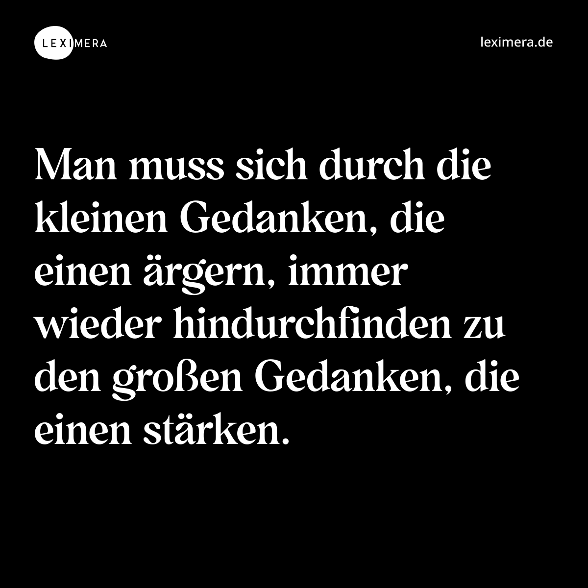 Man muss sich durch die kleinen Gedanken, die einen ärgern, immer wieder hindurchfinden zu den großen Gedanken, die einen stärken. - Spruch Bild