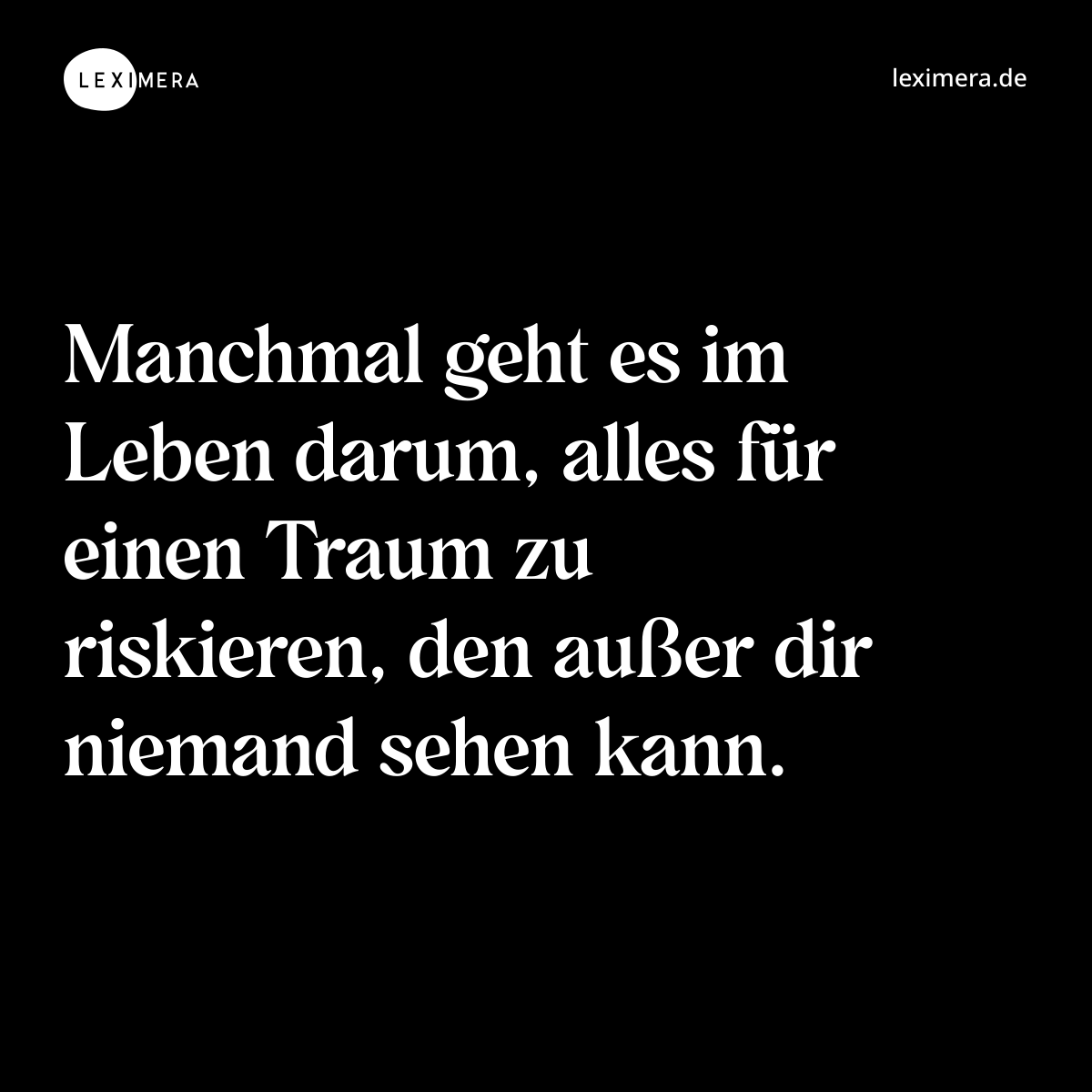 Manchmal geht es im Leben darum, alles für einen Traum zu riskieren, den außer dir niemand sehen kann. - Spruch Bild
