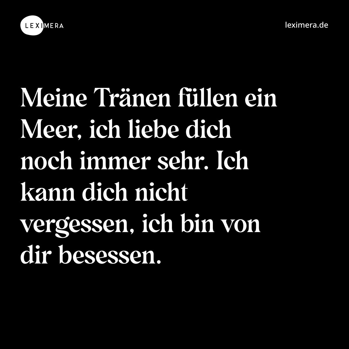 Meine Tränen füllen ein Meer, ich liebe dich noch immer sehr. Ich kann dich nicht vergessen, ich bin von dir besessen. - Spruch Bild