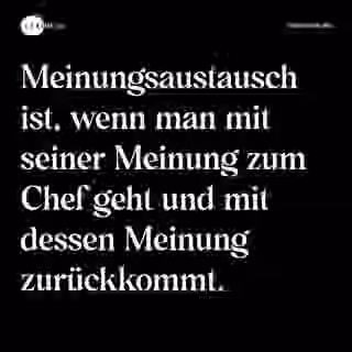 Meinungsaustausch ist, wenn man mit seiner Meinung zum Chef geht und mit dessen Meinung zurückkommt. - Spruch Bild