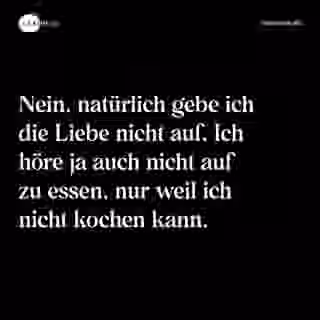 Nein, natürlich gebe ich die Liebe nicht auf. Ich höre ja auch nicht auf zu essen, nur weil ich nicht kochen kann. - Spruch Bild