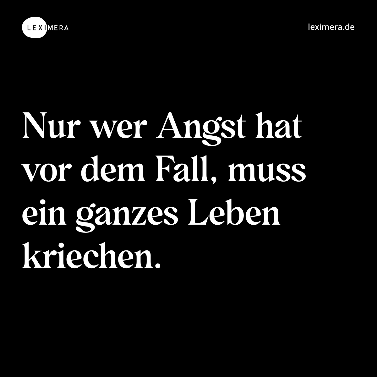 Nur wer Angst hat vor dem Fall, muss ein ganzes Leben kriechen. - Spruch Bild