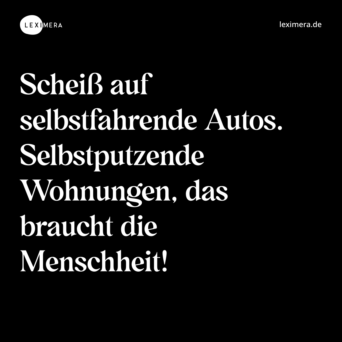 Scheiß auf selbstfahrende Autos. Selbstputzende Wohnungen, das braucht die Menschheit! - Spruch Bild