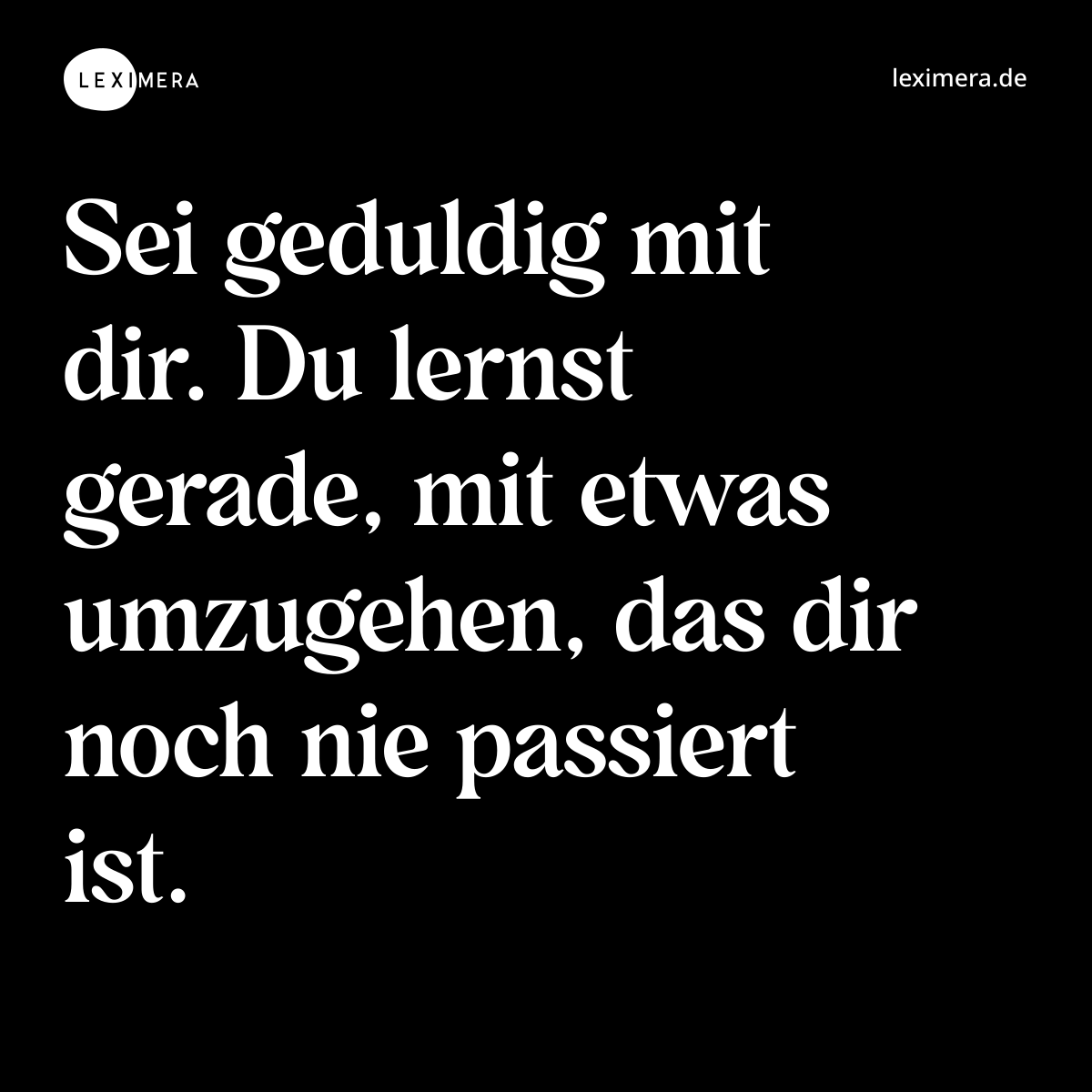 Sei geduldig mit dir. Du lernst gerade, mit etwas umzugehen, das dir noch nie passiert ist. - Spruch Bild