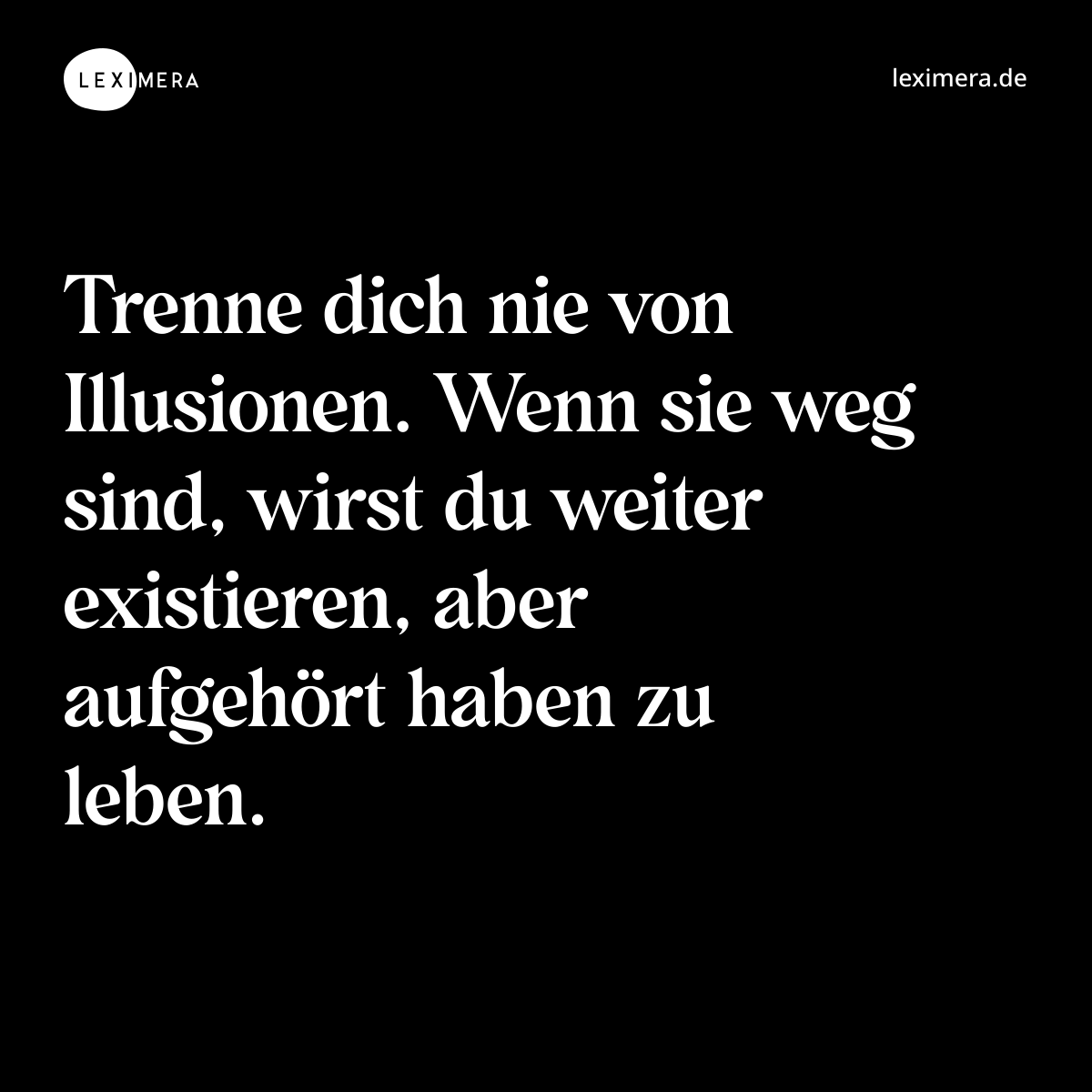 Trenne dich nie von Illusionen. Wenn sie weg sind, wirst du weiter existieren, aber aufgehört haben zu leben. - Spruch Bild
