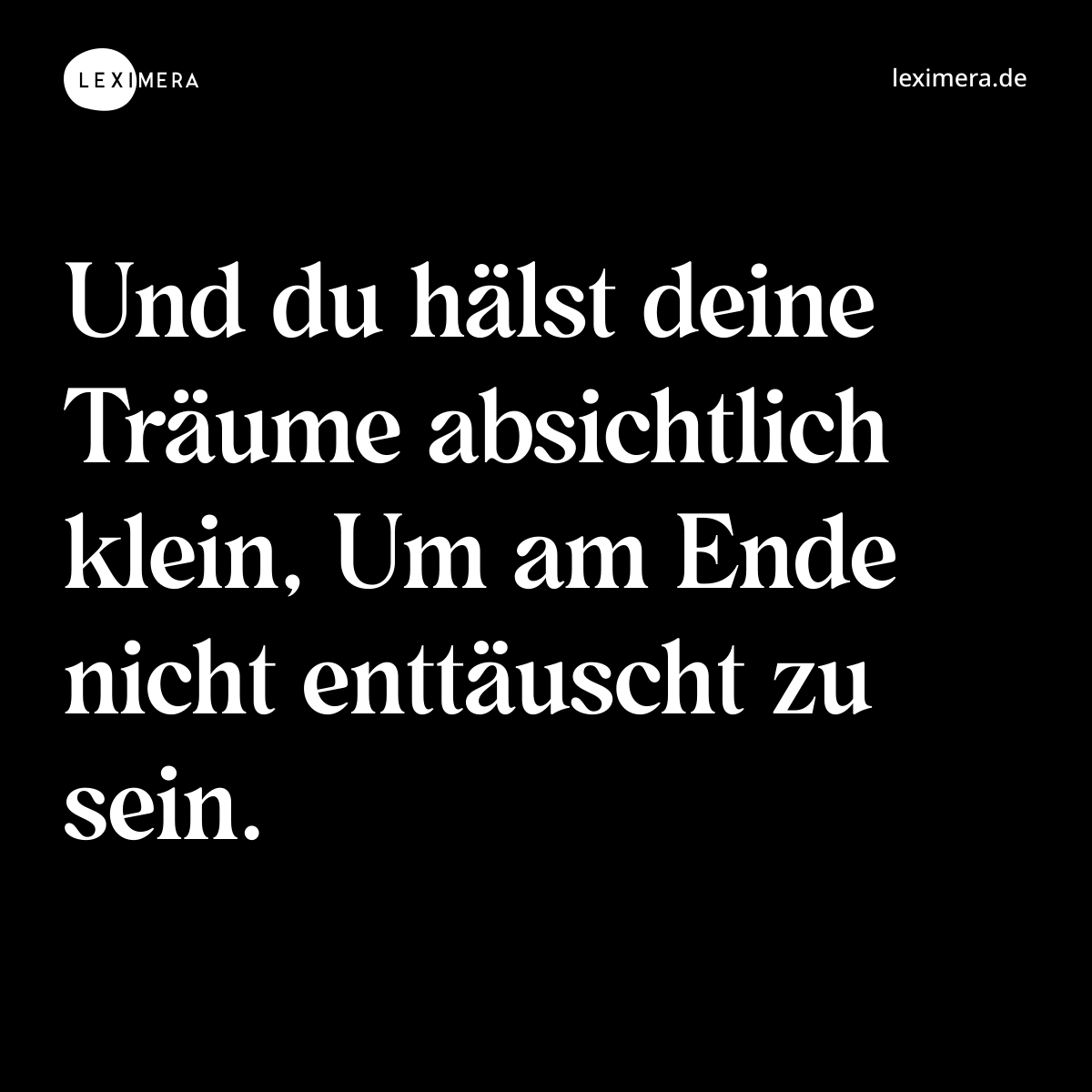 Und du hälst deine Träume absichtlich klein, Um am Ende nicht enttäuscht zu sein. - Spruch Bild