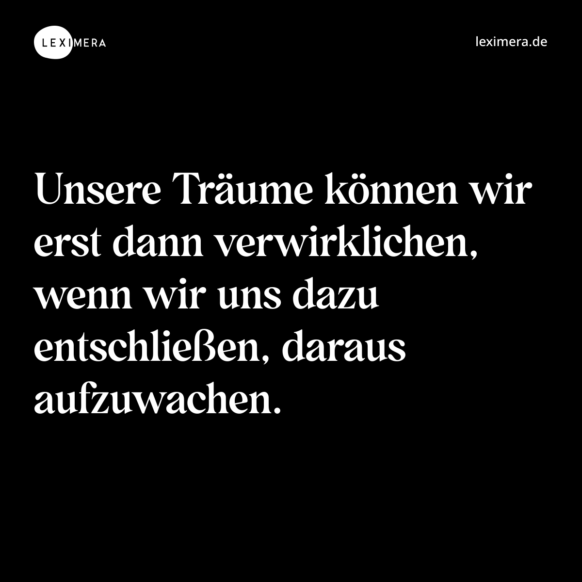 Unsere Träume können wir erst dann verwirklichen, wenn wir uns dazu entschließen, daraus aufzuwachen. - Spruch Bild