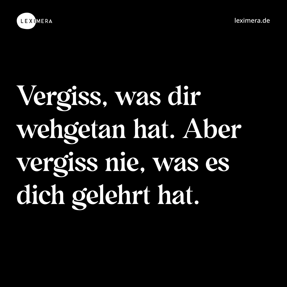 Vergiss, was dir wehgetan hat. Aber vergiss nie, was es dich gelehrt hat. - Spruch Bild