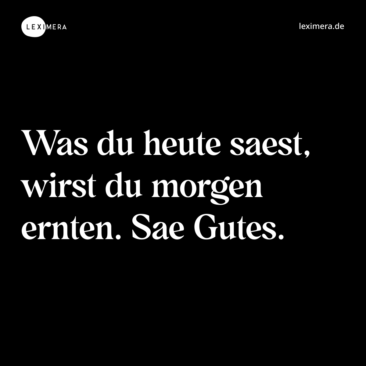 Was du heute saest, wirst du morgen ernten. Sae Gutes. - Spruch Bild