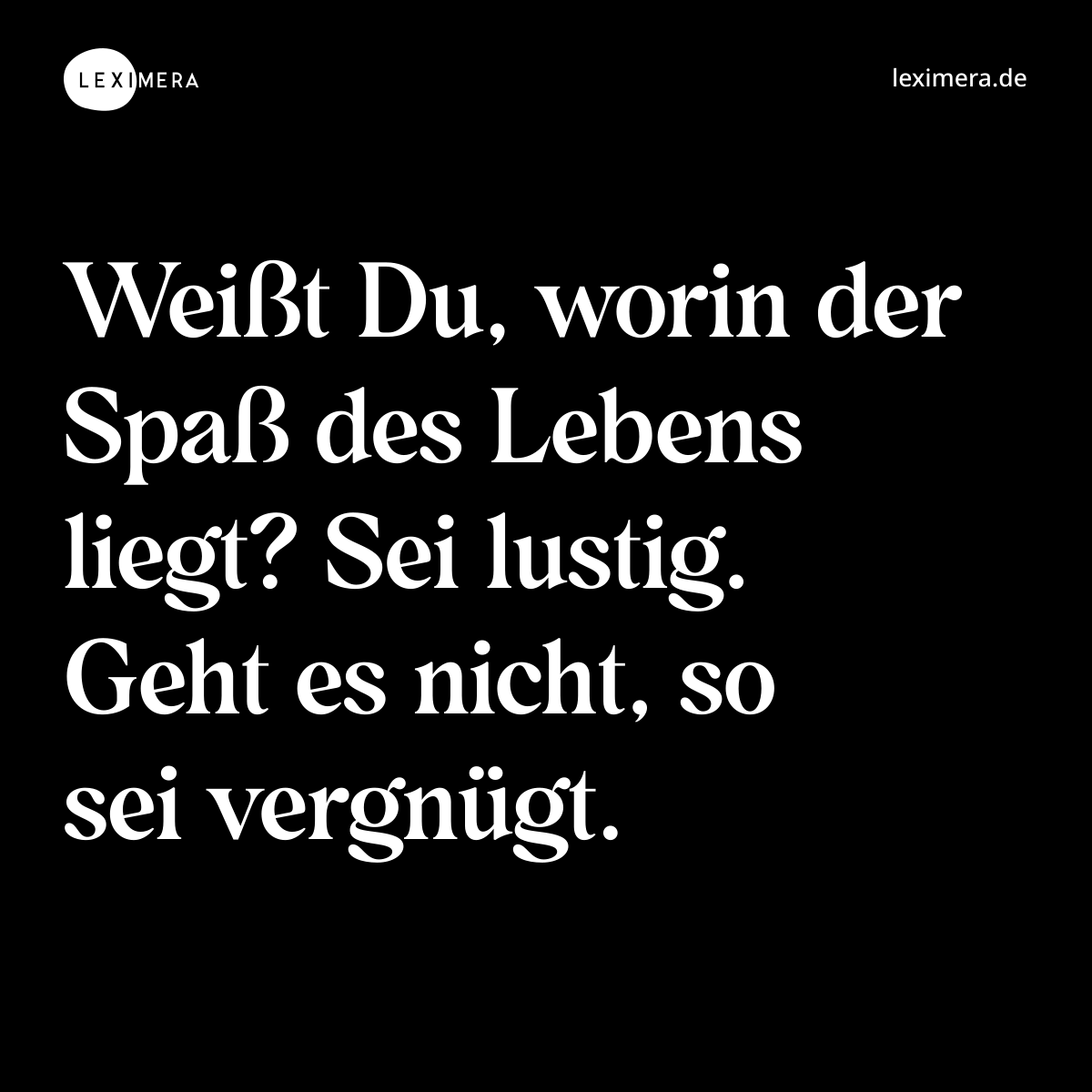 Weißt Du, worin der Spaß des Lebens liegt? Sei lustig. Geht es nicht, so sei vergnügt. - Spruch Bild