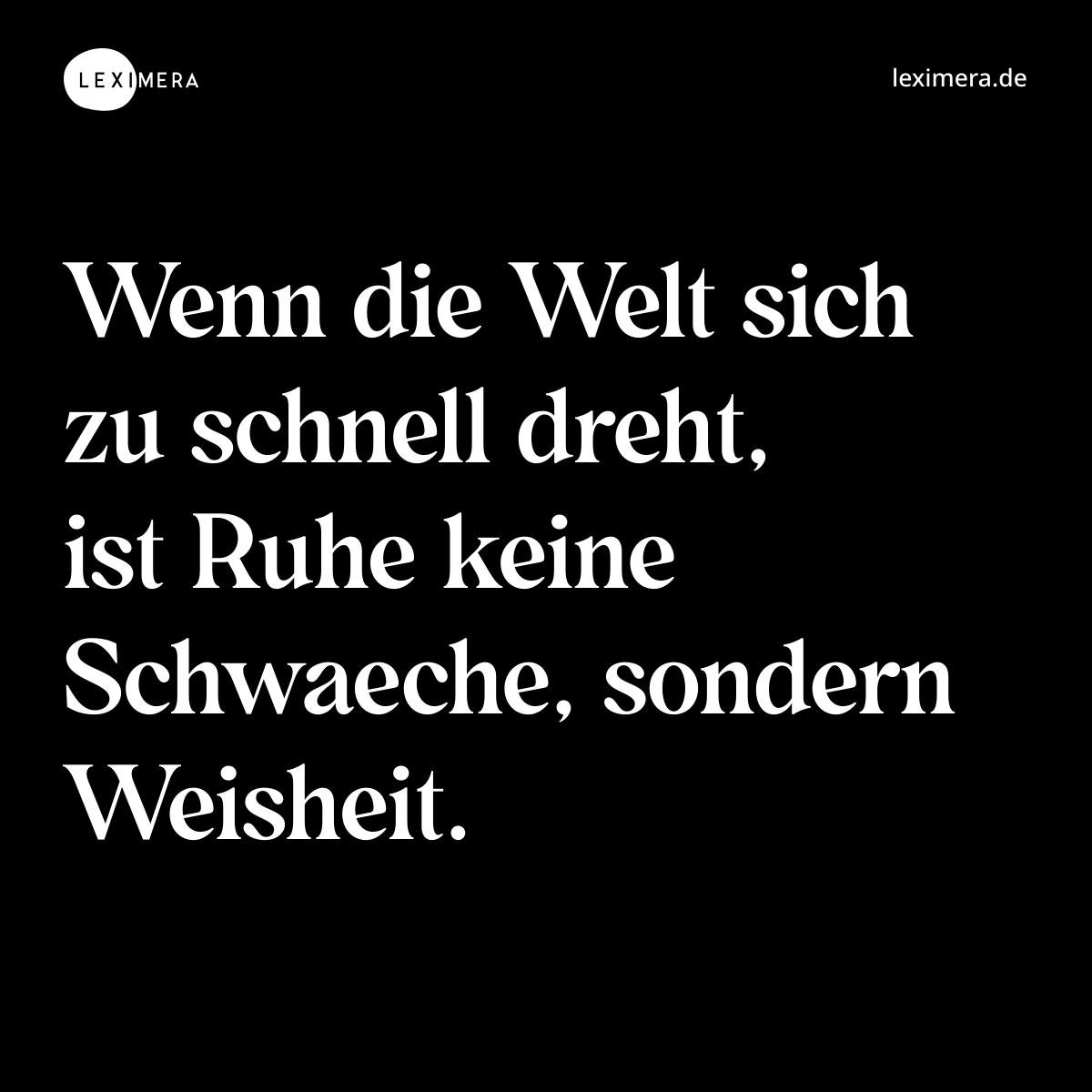 Wenn die Welt sich zu schnell dreht, ist Ruhe keine Schwaeche, sondern Weisheit. - Spruch Bild