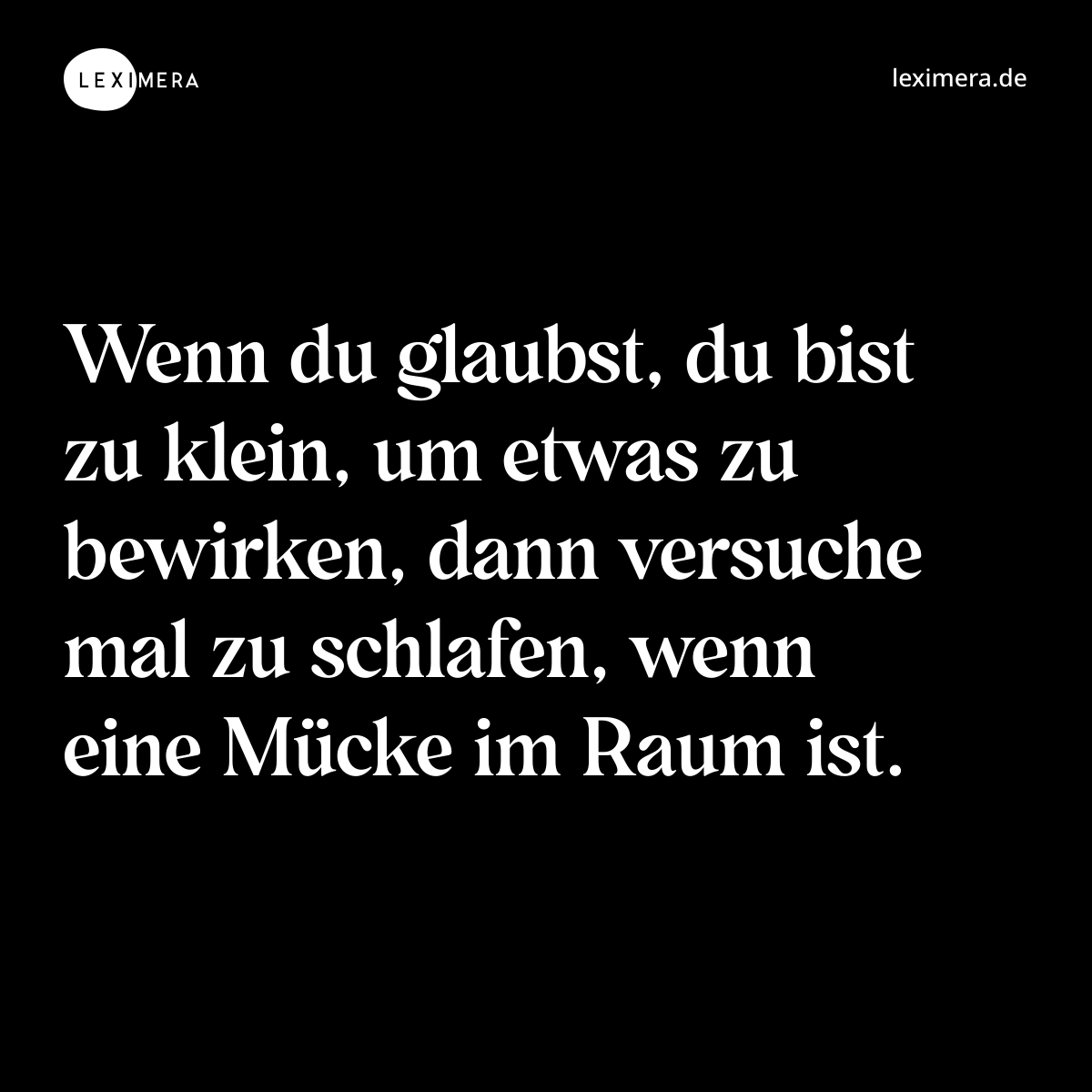 Wenn du glaubst, du bist zu klein, um etwas zu bewirken, dann versuche mal zu schlafen, wenn eine Mücke im Raum ist. - Spruch Bild