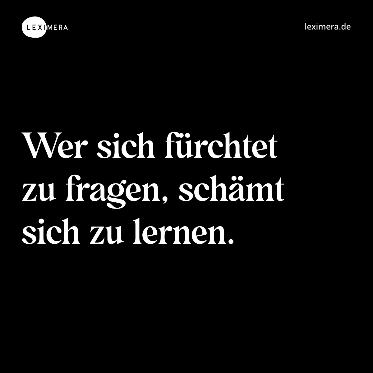 Wer sich fürchtet zu fragen, schämt sich zu lernen. - Spruch Bild
