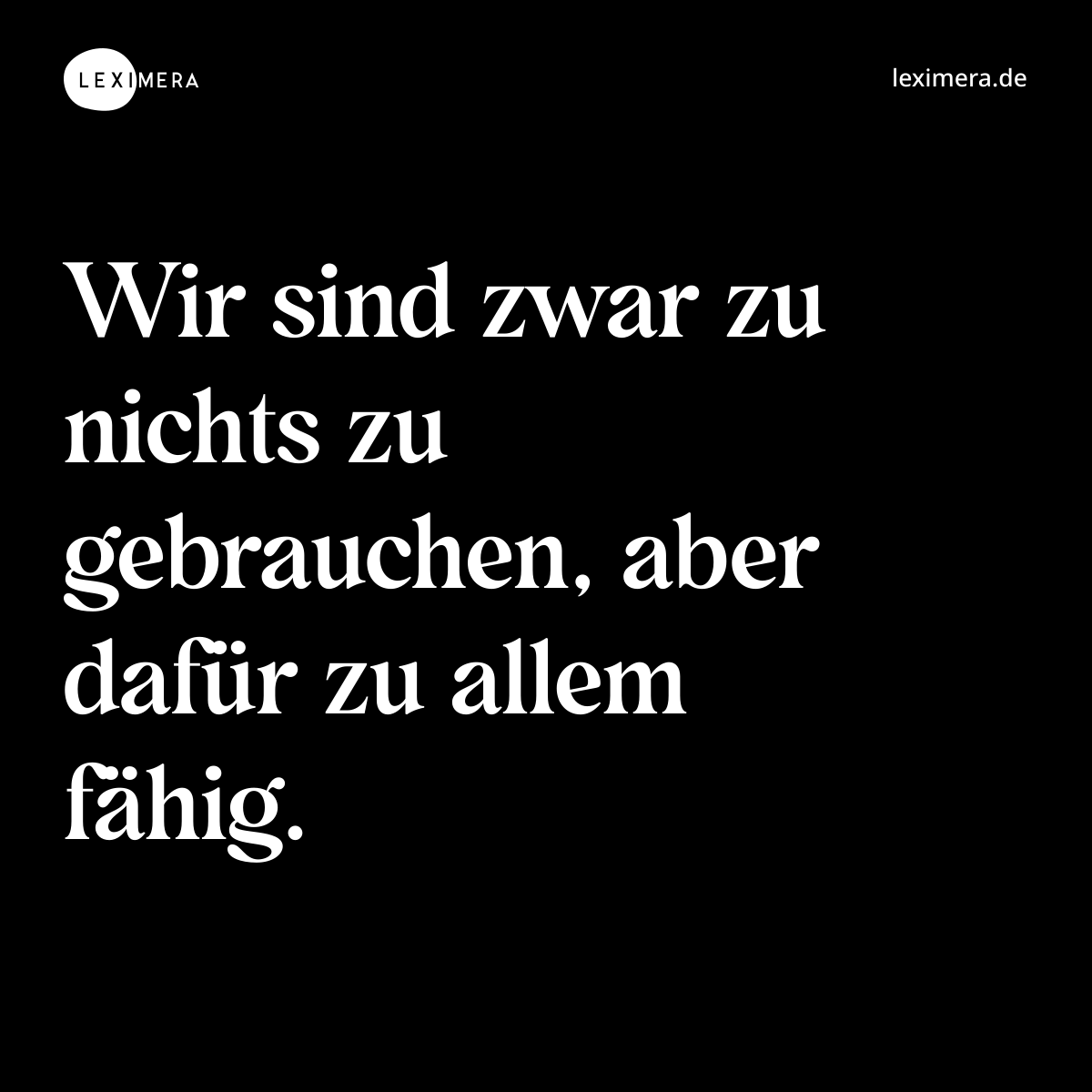 Wir sind zwar zu nichts zu gebrauchen, aber dafür ... - Spruch Visualisierung